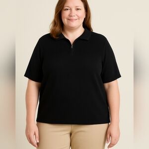Maggie Barnes Black Short Sleeve Zip Polo Top